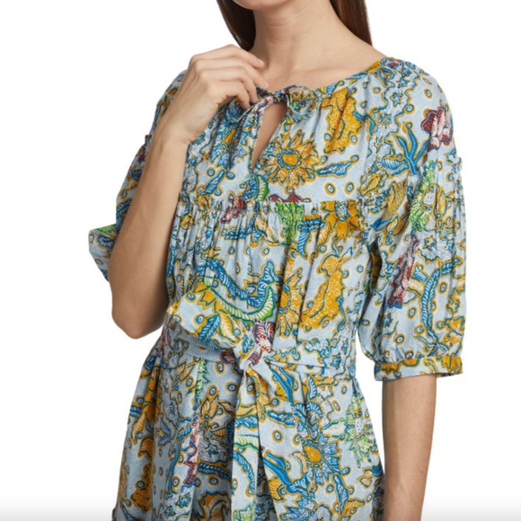 NWT $295 SUZIE KONDI Vari Batik Ruffle Mini Dress in Paradise Blue - size XS! - Picture 4 of 6